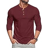 MAGCOMSEN Men's Henley Shirts Long Sleeve Button Shirts Moisture Wicking Tees Casual Basic Solid Pullover Shirt
