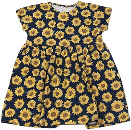 Amazon Co Jp 半袖 ワンピース ひざ丈 ベビー キッズ 女の子 ガールズ 綿100 トップス 130cm Dひまわりネイビー M便 1 1 ベビー マタニティ