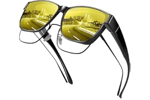 URUMQI Night Vision Driving Glasses Fit Over Eyeglasses for Men Women, Anti Glare Polarized Nighttime Glasses Yellow Lens