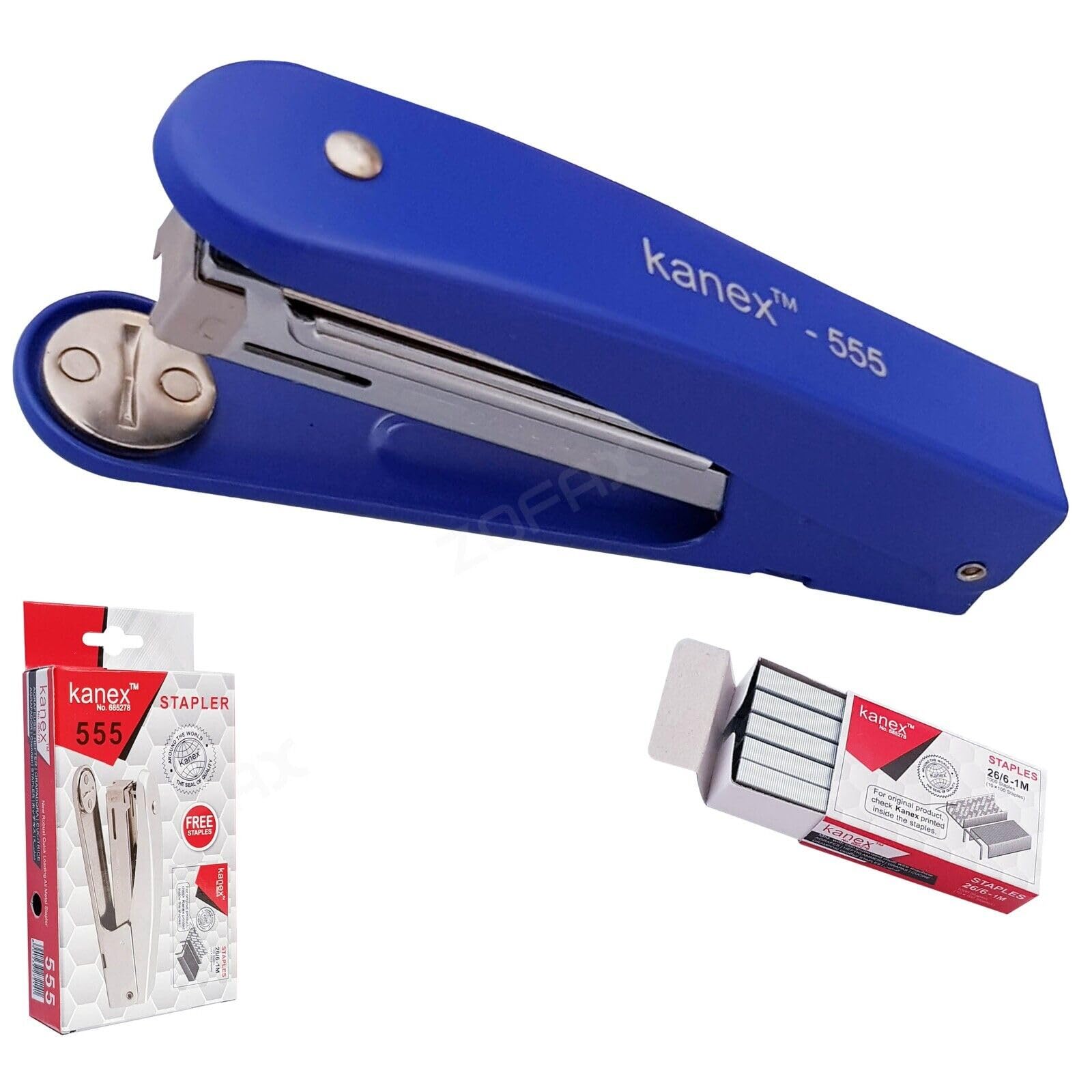 Z555 Metal Half Strip Stapler, Blue Body + 1000 Staples, 30 Sheets Stapling, Tacking, Reload Indicator, 24/6 – 26/6 Staples, iZOFAX Black Ball Pen