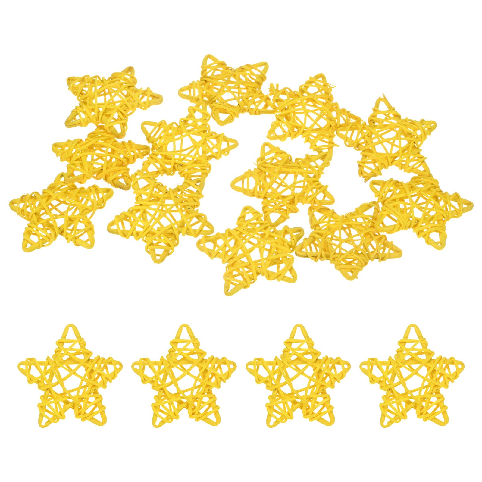 M METERXITY 12-Pack Pentagram Wicker Rattan Balls 65mm/2.6 Inch Decorative Rattan Balls Orbs Vase Fillers Bowl Fillers for Christmas/Weddings/DIY Crafts/Home Decor [Yellow]