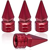 MEAJOO 4PCS Spiked Shape Tire Valve Stem Caps, Aluminum Alloy Spike Wheel Tire Valve Stem, Universal Dustproof Waterproof Air Caps for Cars, SUV, Trucks, Bikes, Motorcycles, Bicycles(Red)