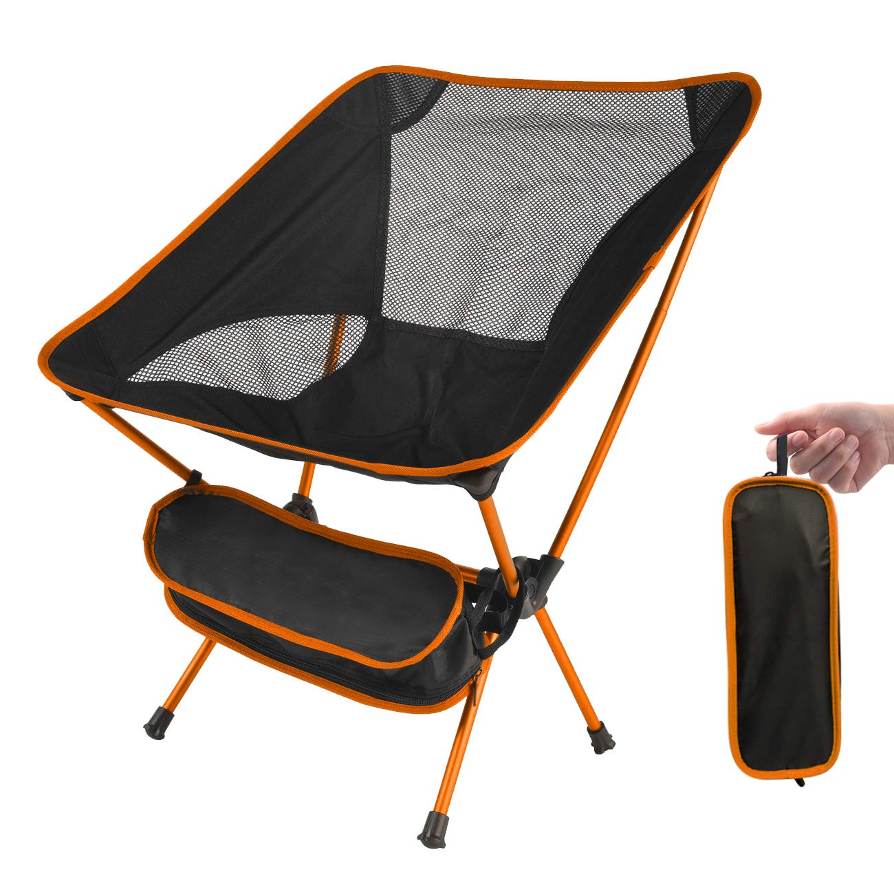 LAMA Folding Camping Chairs, Lightweight Portable Collapsible Packable Camp Chair, Compact Backpacking Camp Chairs with Carry Bag for Outdoor, Fishing, Hiking, Beach, Picnic Orange