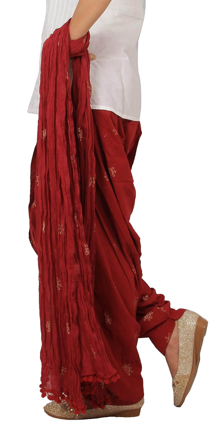 rama women golden print cotton full patiala with dupatta set