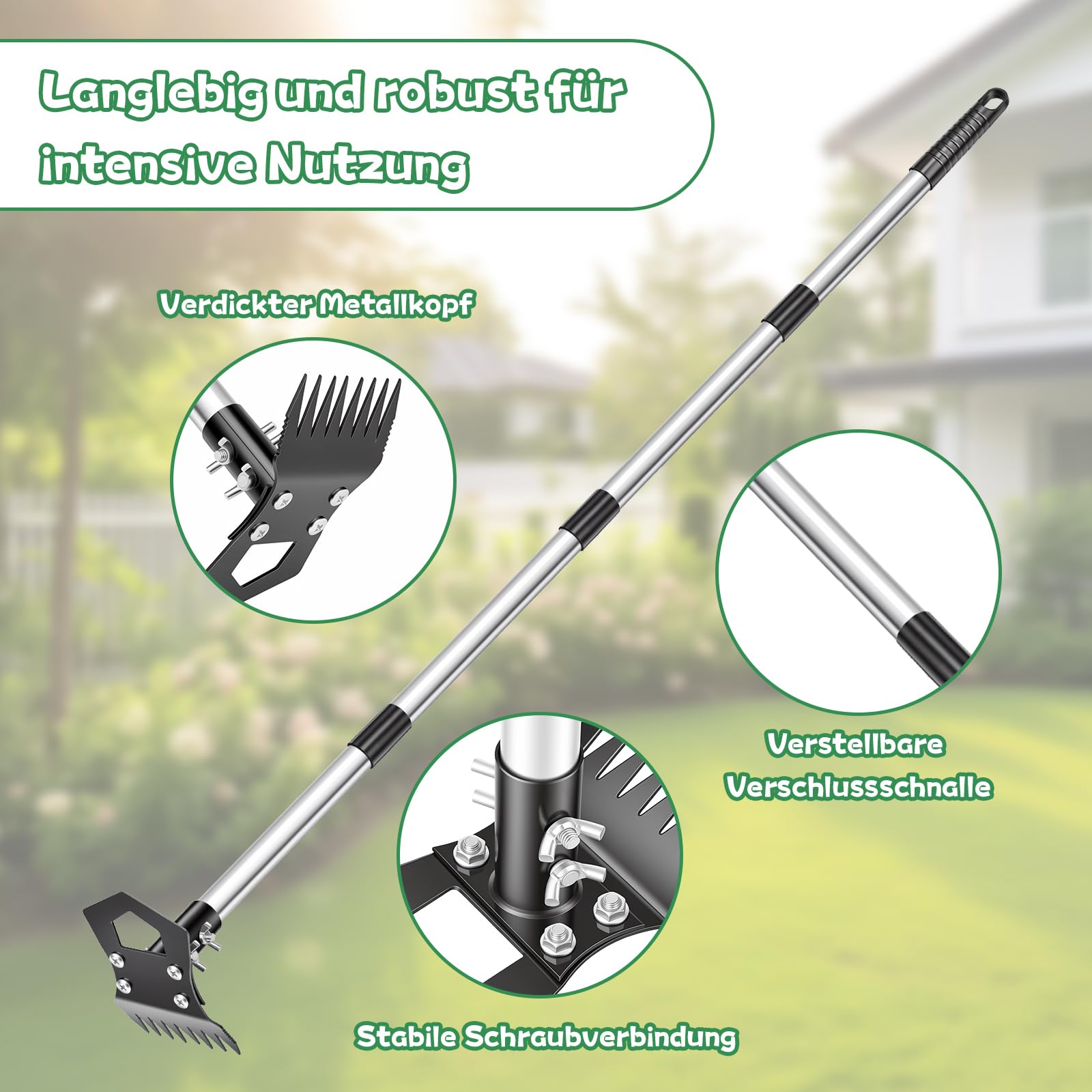 Hysagtek Unkrautstecher - 150cm Unkraut Entferner Gerät, Unkrautjäter mit Langem Stiel und Schraubenzieher Abnehmbar, 2 in 1 Manuell Gartenhacke für Garten, Hof, Rasen, Terrasse 6