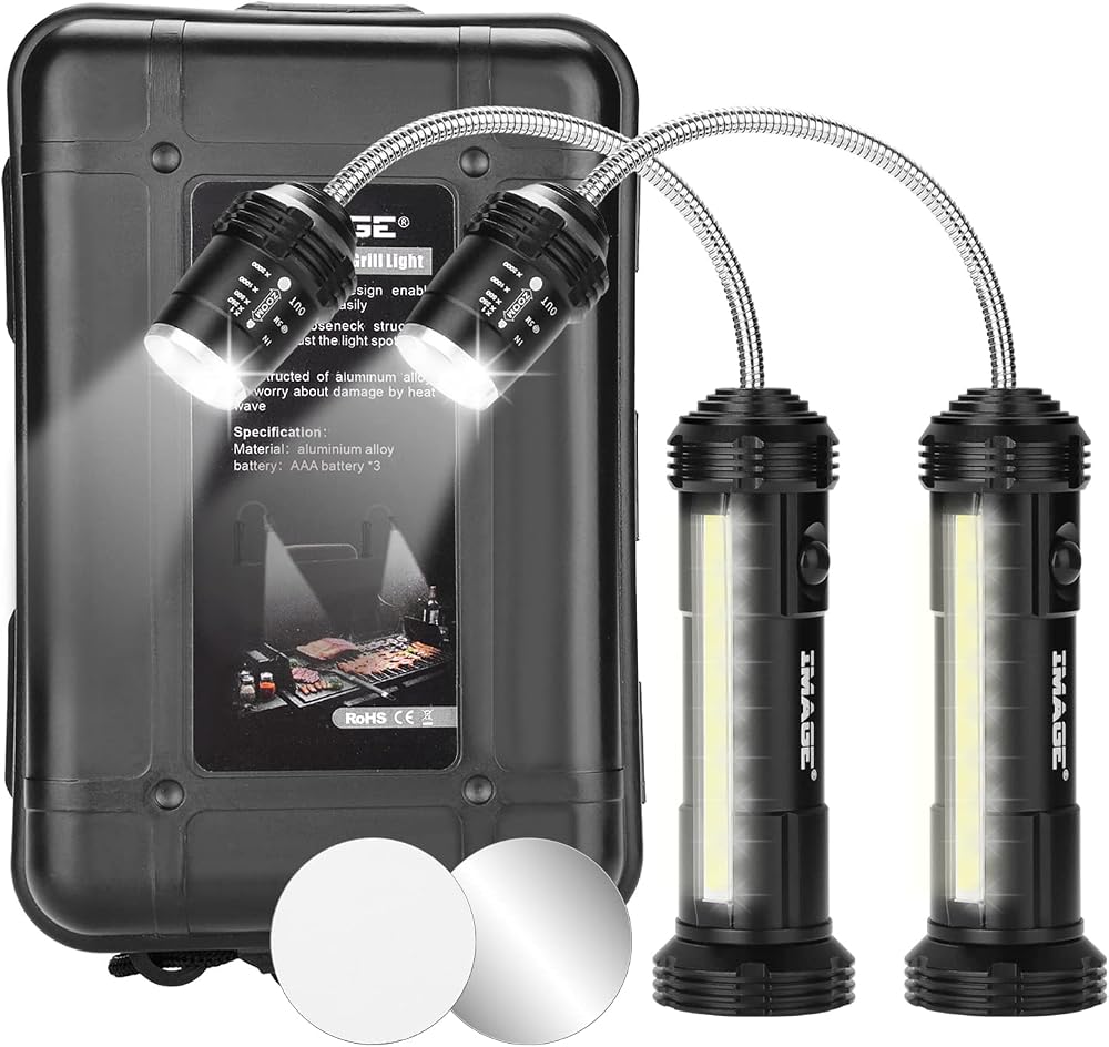 IMAGE 2 Pack BBQ Grill Lights Magnetic 360° Adjustable Side Lamp Outdoor Camping