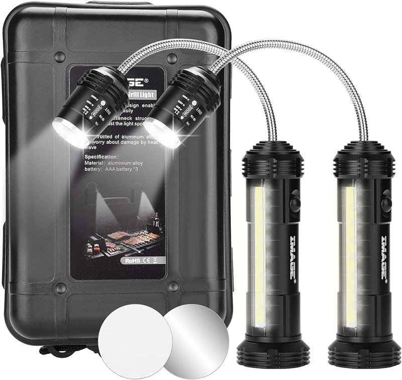 IMAGE 2 Pack BBQ Grill Lights Magnetic 360° Adjustable Side Lamp Outdoor Camping