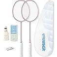 MBFISH Badminton Racket Set with 2 Carbon Fiber Rackets, 3 Shuttlecocks, 2 Replacement Racket Grip Tapes and 1 Badminton Bag - Perfect for Beginners & Outdoor Games 4U