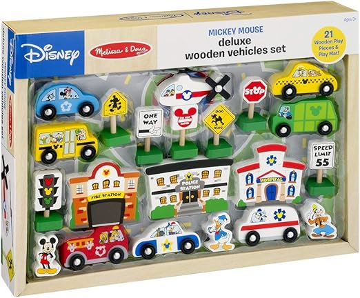 melissa and doug mickey mouse deluxe wooden vehicle set