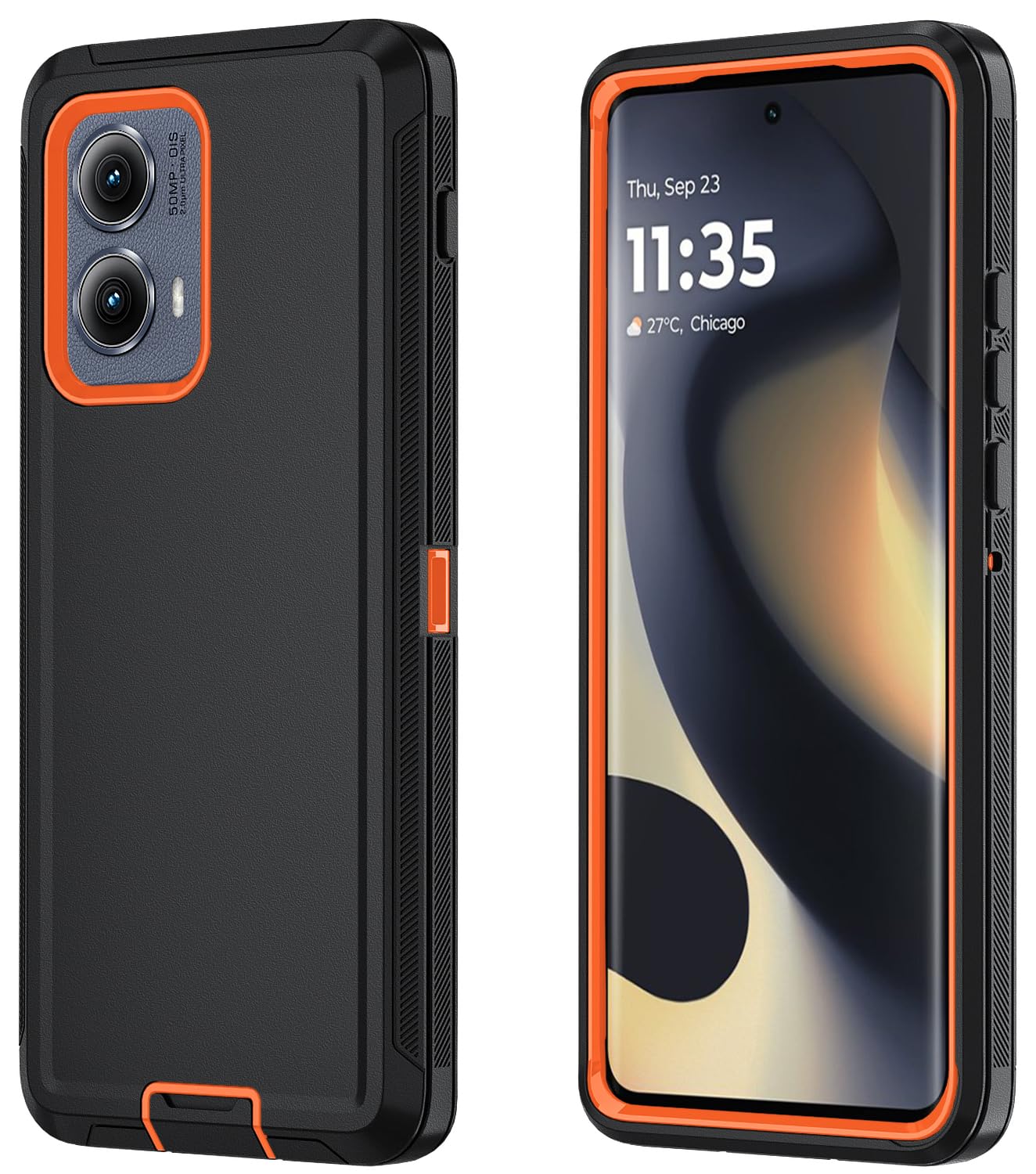 Qinmay Phone Case for Motorola Moto Edge 5G 2024 Case, Heavy Duty Shockproof & Dropproof 3-Layer Cover Phone Case for Motorola Moto Edge 2024(BBlackOrange)