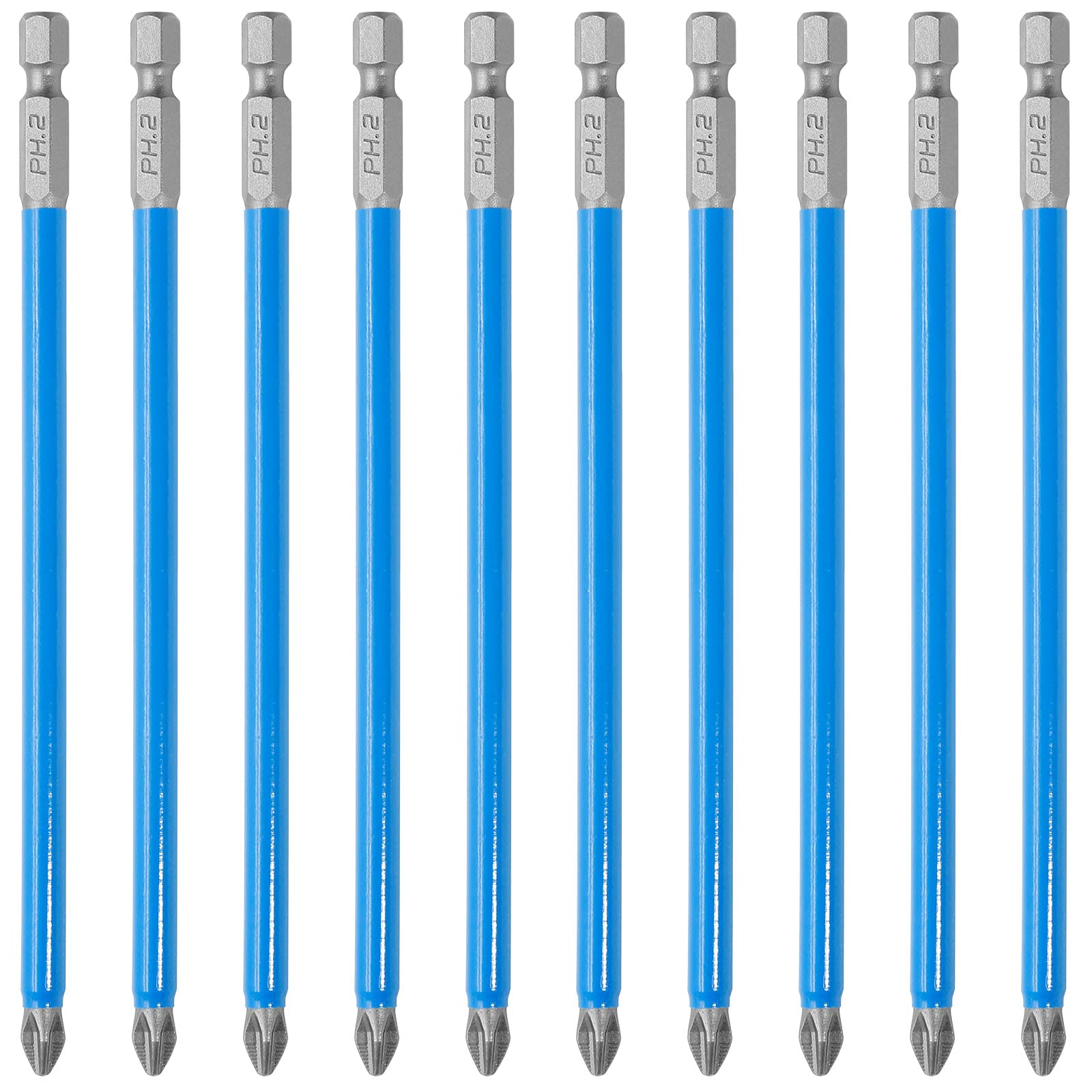 Cjueiom 10Pcs Magnetic PH2 Screwdriver Bits Set, Anti Slip Phillips Screwdriver Bits, Cross Head Electric Screwdriver Bits with 1/4" Hex Shank (PH2 x 150MM)