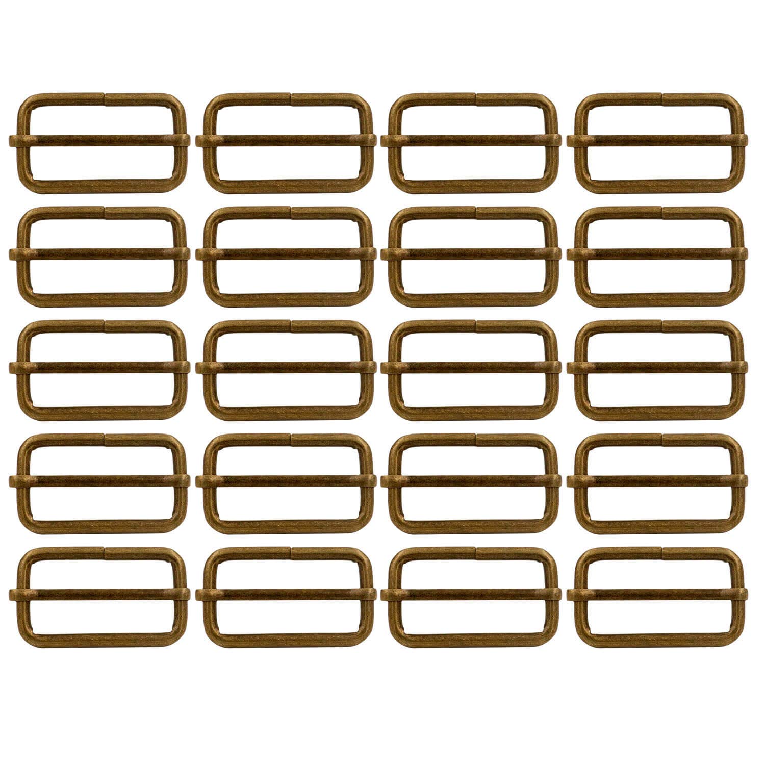 BIKICOCO Metal Slide Adjuster Buckle Tri-Glides with Movable Center Bar, for Straps, 1-1/2 x 3/4 Inch, Bronze, Pack of 20