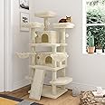 IMUsee 68 Inches Multi-Level Large Cat Tree for Large Kitties/Big Cat Tower with Condo/Cozy Plush Perches/Sisal Scratching Posts and Hammocks/ ‌Feline Activity Center Play House/Beige