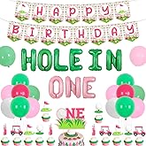 Hole in One Birthday Decorations for Girl, Golf 1st Bday Party Decorations - Pink Golf Theme Happy Birthday Banner, Cupcake Cake Toppers, Hole in One Foil Balloons for First Bday Party