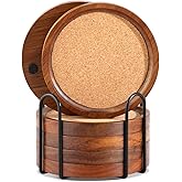 WLWNWFT Wood Cork Coasters for Drinks Absorbent with Holder, Large Wooden Coaster for Coffee Table, Cork Coaster for Wooden Table Decor New Home Gifts Mom's Day - Rustic 4.72Inch