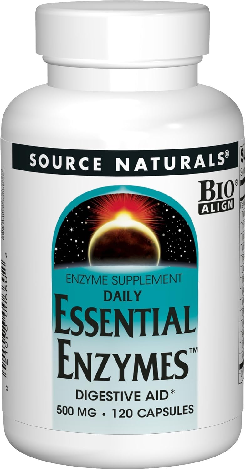 Source Naturals Essential Enzymes 500mg Bio-Aligned Multiple Enzyme Supplement Herbal Defense for Digestion, Gas, Constipation & Bloating Relief - Supports A Strong Immune System - 240 Capsules: Health & Personal Care