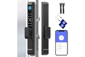Sliding Glass Door Lock, Anweller Smart Fingerprint Code Keypad RFID Remote App Electronic Digital Biometric Safety Patio Door Double Hook Mortise Lock Set with Handle