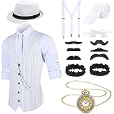 SATINIOR 1920s Mens Costume Roaring Outfit with Gangster Vest Hat Pocket Watch Suspenders for Race Meeting 2026