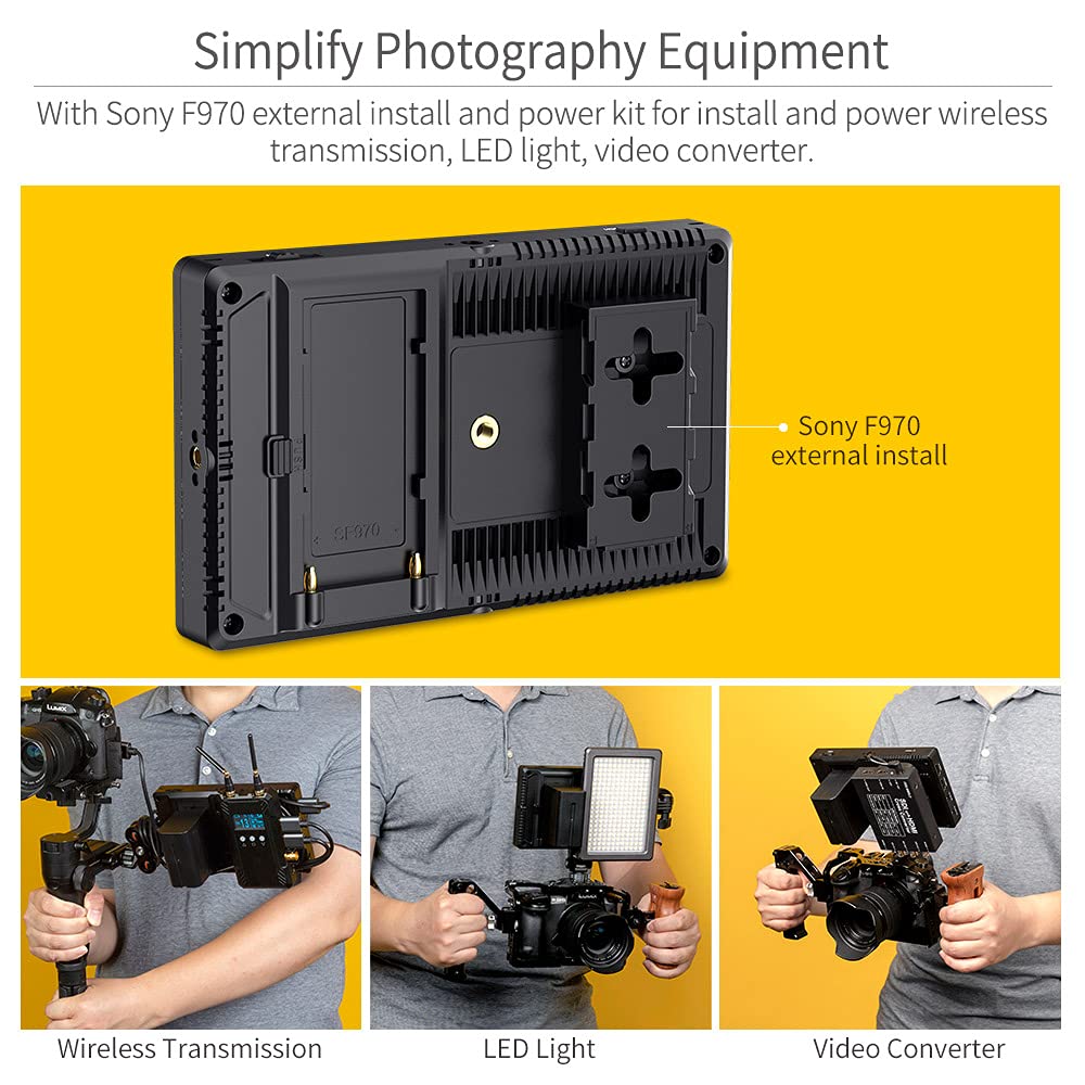 FEELWORLD F7 PRO 7 Inch Touch Screen DSLR Camera Field Monitor with F750 Battery and Bag 3D Lut HDR Waveform F970 External Power Install Kit 1920x1200 4K 60Hz HDMI in Out 8.4V Type-c Input
