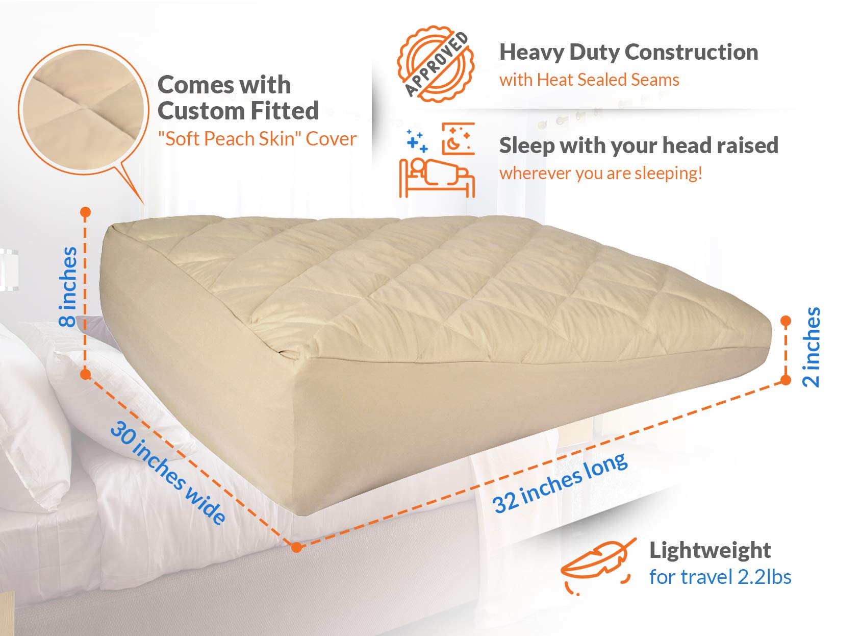 Inflatable Bed Wedge Pillow, Acid Reflux Wedge, Sleep w/Your Head