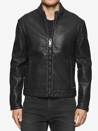 calvin klein men's black leather jacket