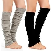 Jxiwfvl 2 Pairs Leg Warmers for Women, Women's Stylish Cable Knit Leg Warmers 80s Style Winter Warm Over the Knee High for Party Sports Yoga Black Gray