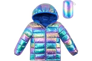 Lovekider Hooded Puffer Jacket for Girls 4-12T Packable Down-Alternative Warm Coat Shiny Outerwear for Kids Winter