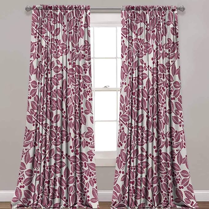 Cortinas opacas para ventana, patrón de follaje monocromo ramas