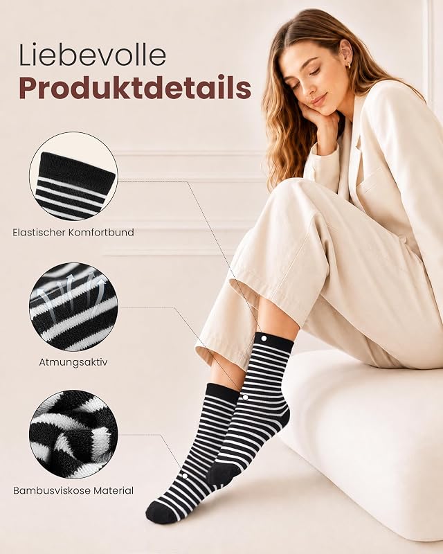 Calzini Donna in Bambù, Calze Donna 10 Paia Cuori & Righe Regalo
