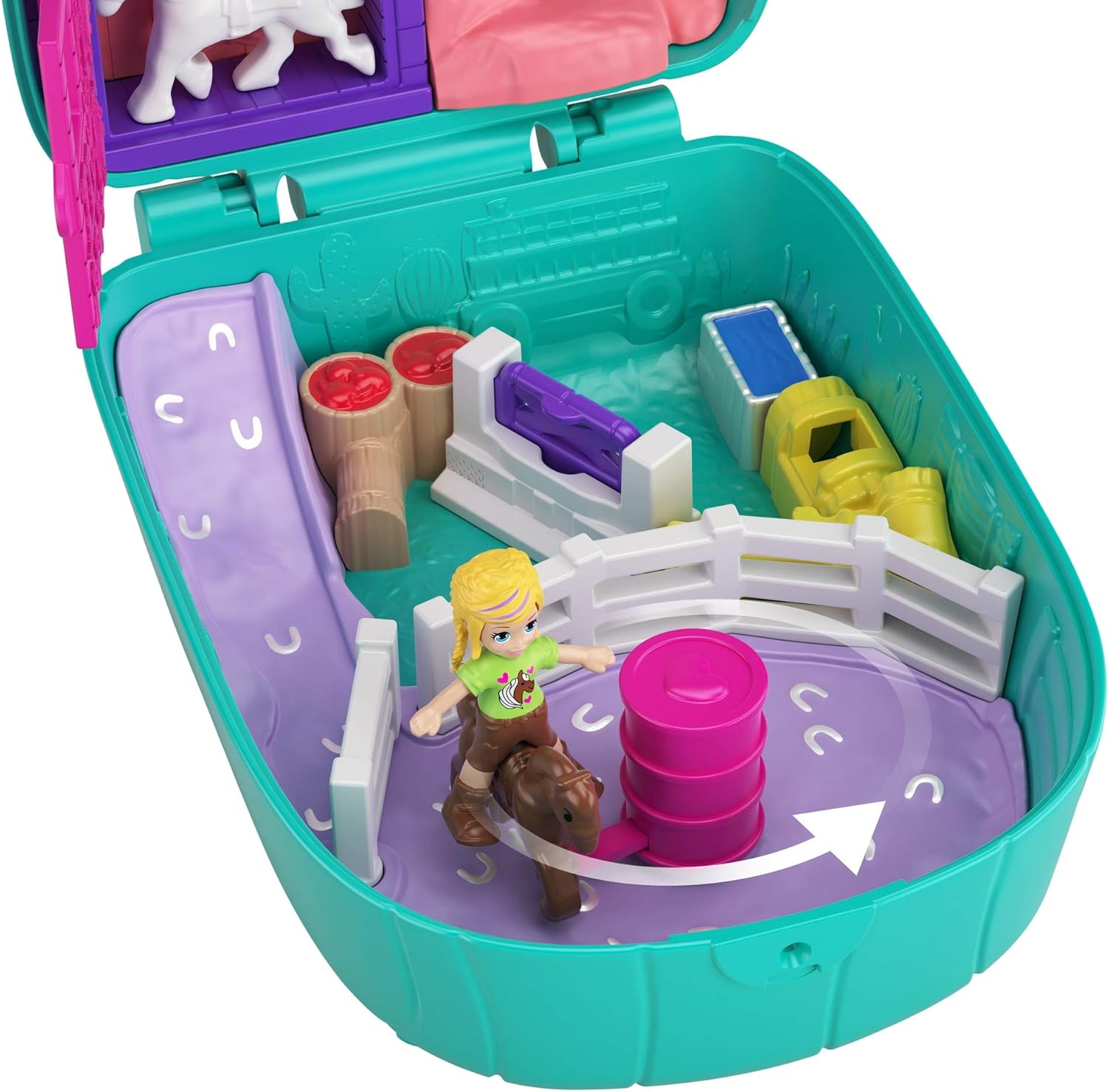 Polly Pocket Pocket World Cactus Cowgirl Ranch Compact with Fun Reveals, Micro Polly and Shani Dolls, 2 Horse Figures and Sticker Sheet; for Ages 4 and Up: Toys & Games