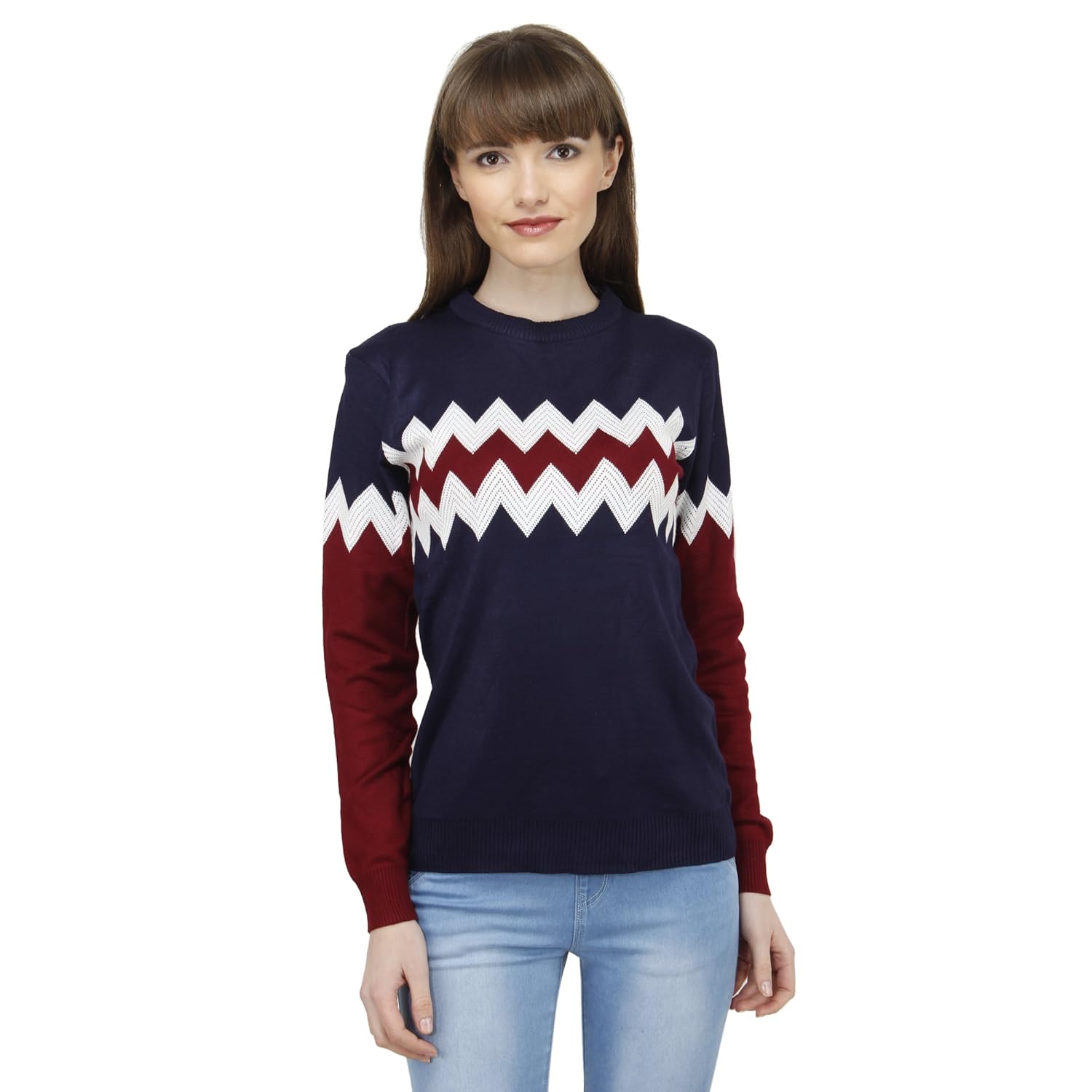 camey women's acrylic winter zig-zag woollen top (ca00hcmt06zig_round_navy, multicolour, free size)