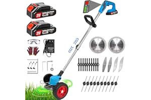 NINUPDDG Cordless Weed Wacker Electric Weed Eater Battery Powered, 21V/2.0Ah Lightweight Grass Trimmer with 2 Battery&26 Pcs Blades, 3 in 1 Portable String Trimmer/Edger Lawn Tool/Brush Cutter for Yard Garden