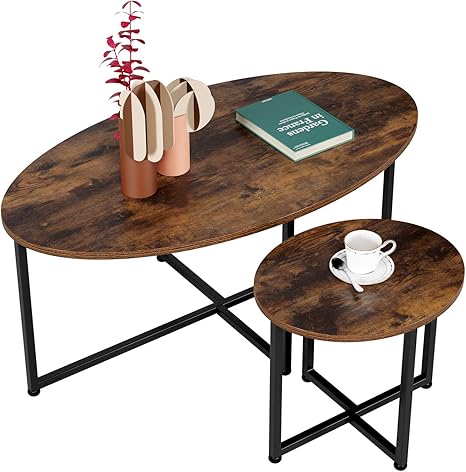 Homfa 2x Beistelltisch Couchtisch Kaffetisch Satztisch Vintage Set Oval Gross 110x60x46cm Klein 48x40x41cm Amazon De Kuche Haushalt