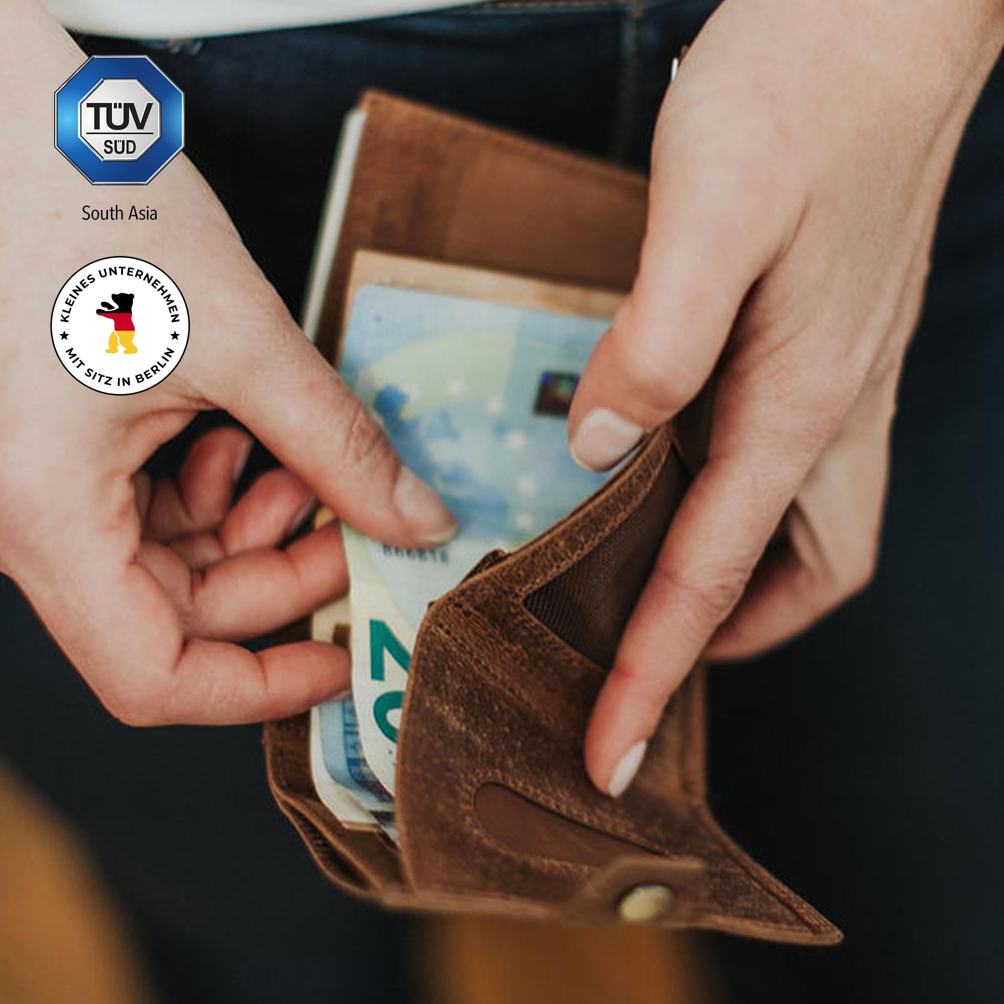 Berliner Bags Vintage Slim Wallet Hamburg, Geldbörse Mini Portmonee aus Leder, Geldbeutel mit TÜV-geprüftem RFID-Schutz, für Herren - Braun 3