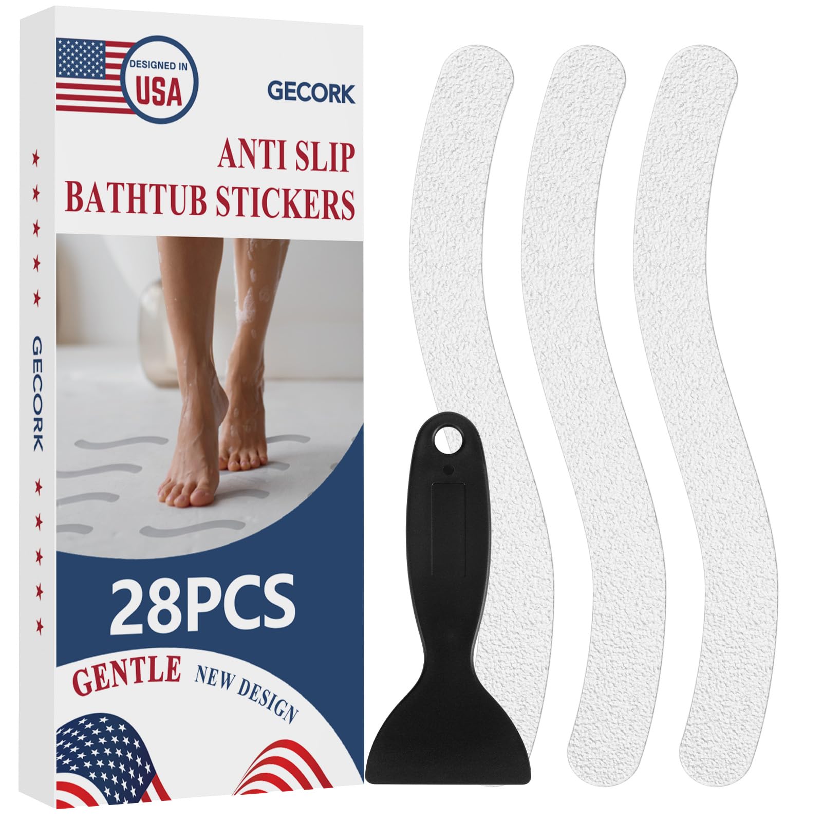 Photo 1 of Gecork 28 PCS Shower Floor Non Slip Stickers with Strong Adhesive, Invisible & Durable Anti Slip Shower Stickers with Scraper for Bath Tub, Pools and Stairs(Clear,Wavy)