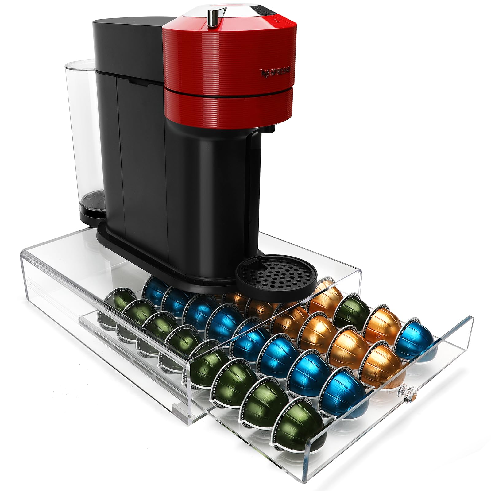 Photo 1 of XronSlute for Nespresso Vertuo Pod Holder - Acrylic 32 Large Capsule Organizer, Clear Coffee Drawer
