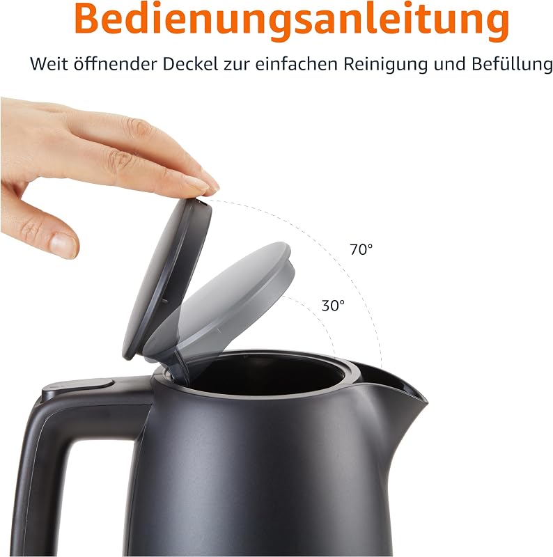 Wasserkocher 1,7L, 2200W, BPA-frei, 360° Basis, Automatische Abschaltung, Herausnehmbarer Kalkfilter, Mattschwarz