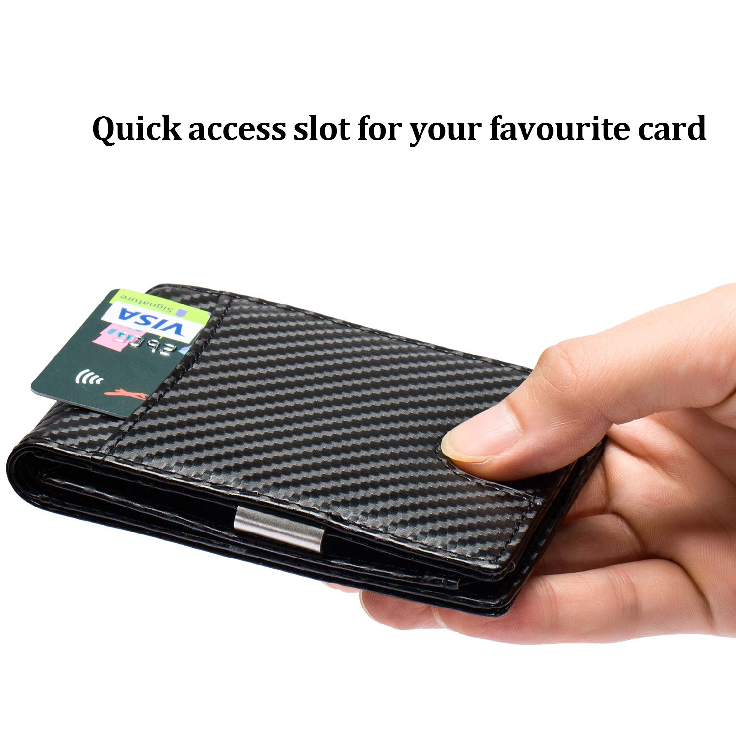 BOS VIP Women Mens Slim Money Clip Durable Leather Wallets Minimalist RFID Blocking Front Pocket Card Holder Black I