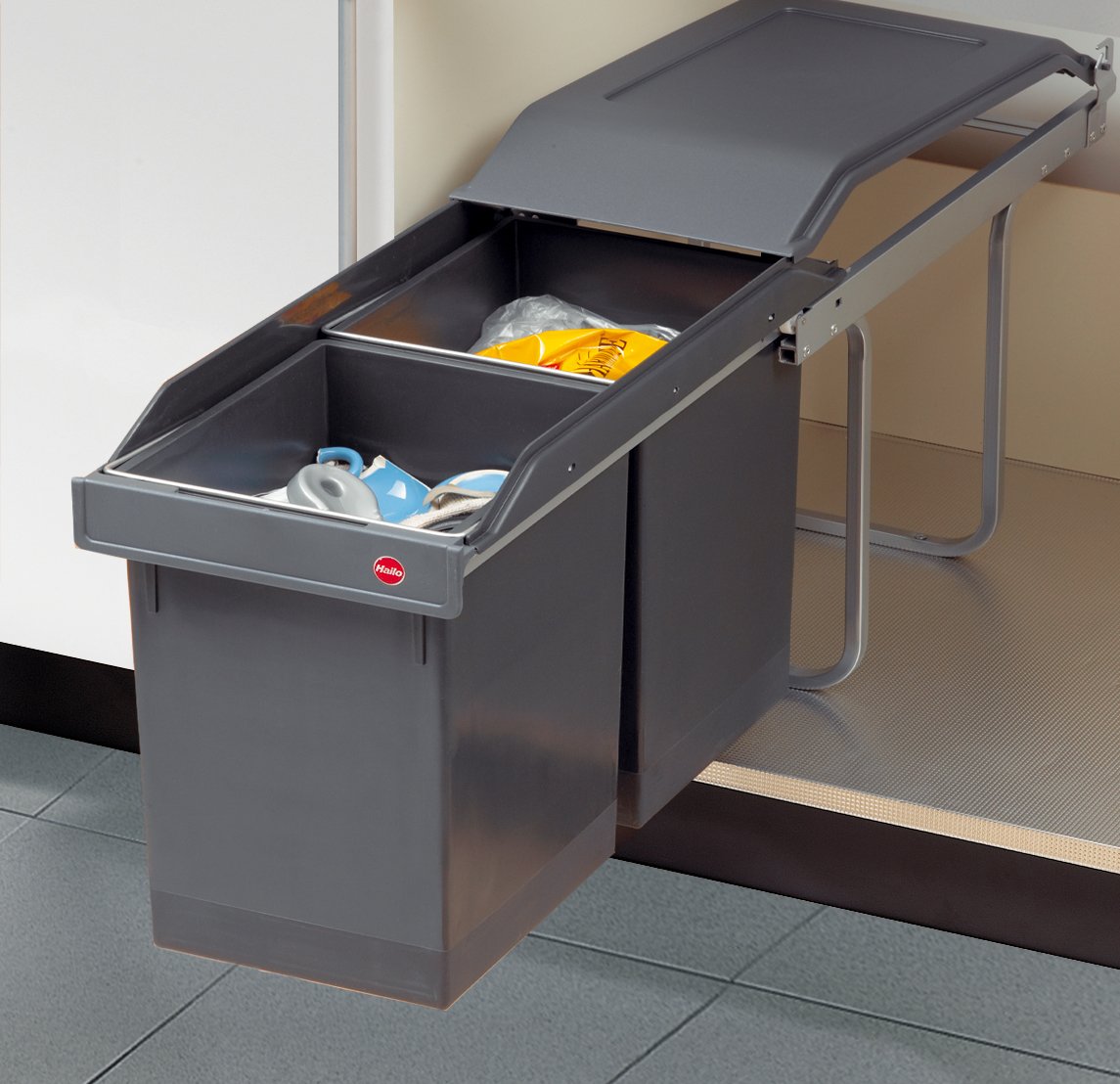 Hailo Tandem Swing Kitchen Waste Bins 2X15L Rubbish Bin Partial