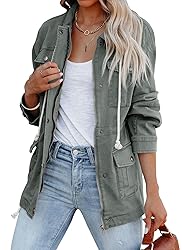 Ebifin Women's Military Anorak Jacket Zip Up Snap