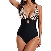 SUUKSESS Women One Piece Tummy Control Swimsuit Deep V Neck Cutout Bathing Suit