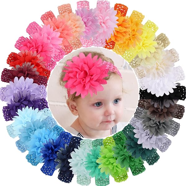 Baby Bling Bows 2-Pack Red & White Headbands - Soft Nylon Flower Headbands For Newborns To Toddlers