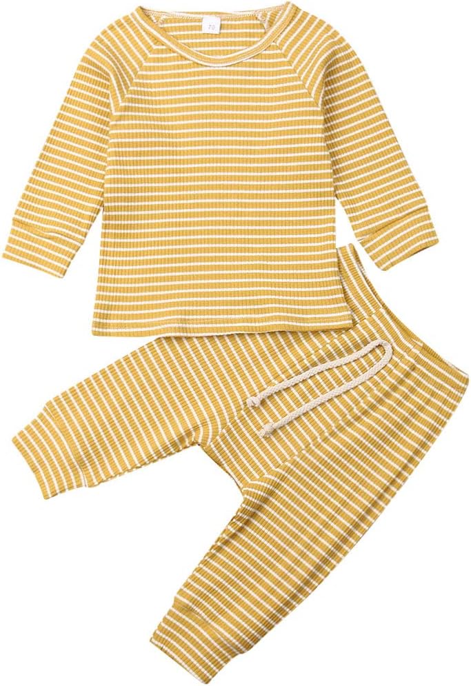 Opperiaya Baby Boys Girls Organic Cotton Soft Solid Sleepwear Tee+Pants 2pcs Pajama Set Sleeper Outfit