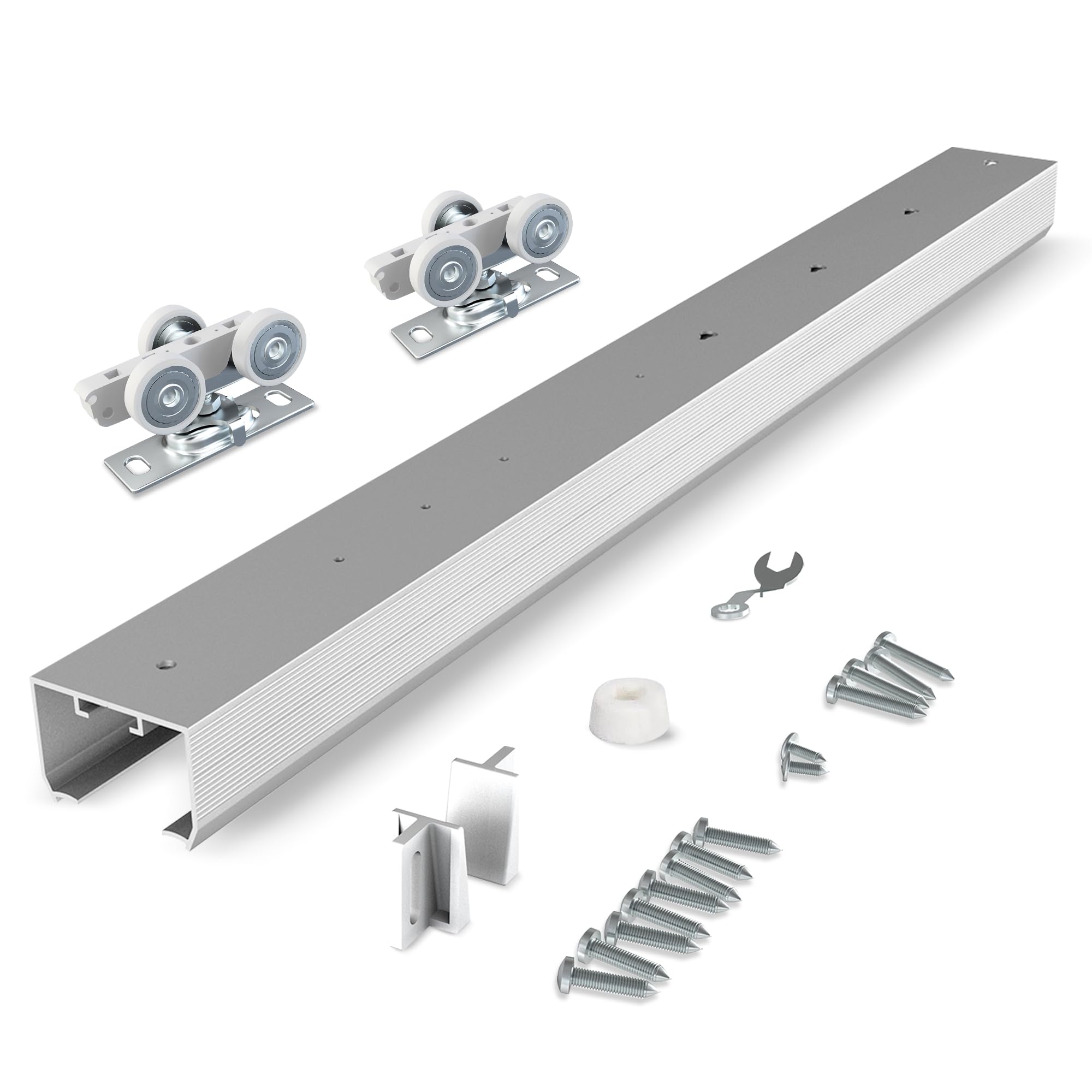Photo 1 of BARNSMITH 8FT Pocket Door Kit, Pocket Door Hardware 92", Durable Pocket Door Track with White Rollers, Easy to Install Pocket Door Hardware Kit, for 24"-48" Wide Doors