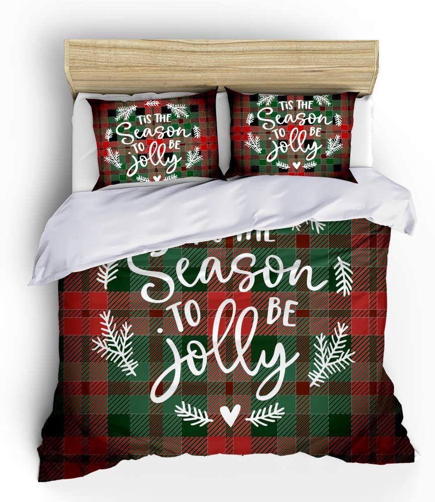 Christmas Duvet Cover Sets King Size Christmas Comforter Cover Bedding Sets Lightweight Microfiber 3pc (No Comforter)