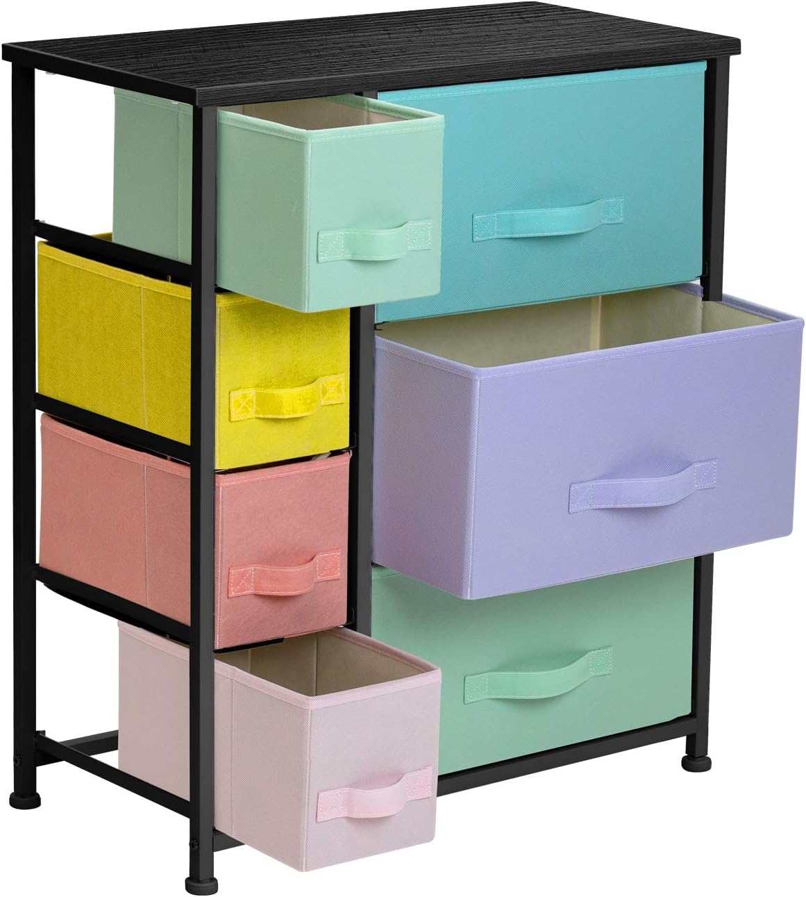 Sorbus Dresser with 7 Drawers - Furniture Storage Chest for Kid’s, Teens, Bedroom, Nursery, Playroom, Clothes, Toy Organization - Steel Frame, Wood Top,Fabric Bins (7-Drawer, Pastel/Black): Baby