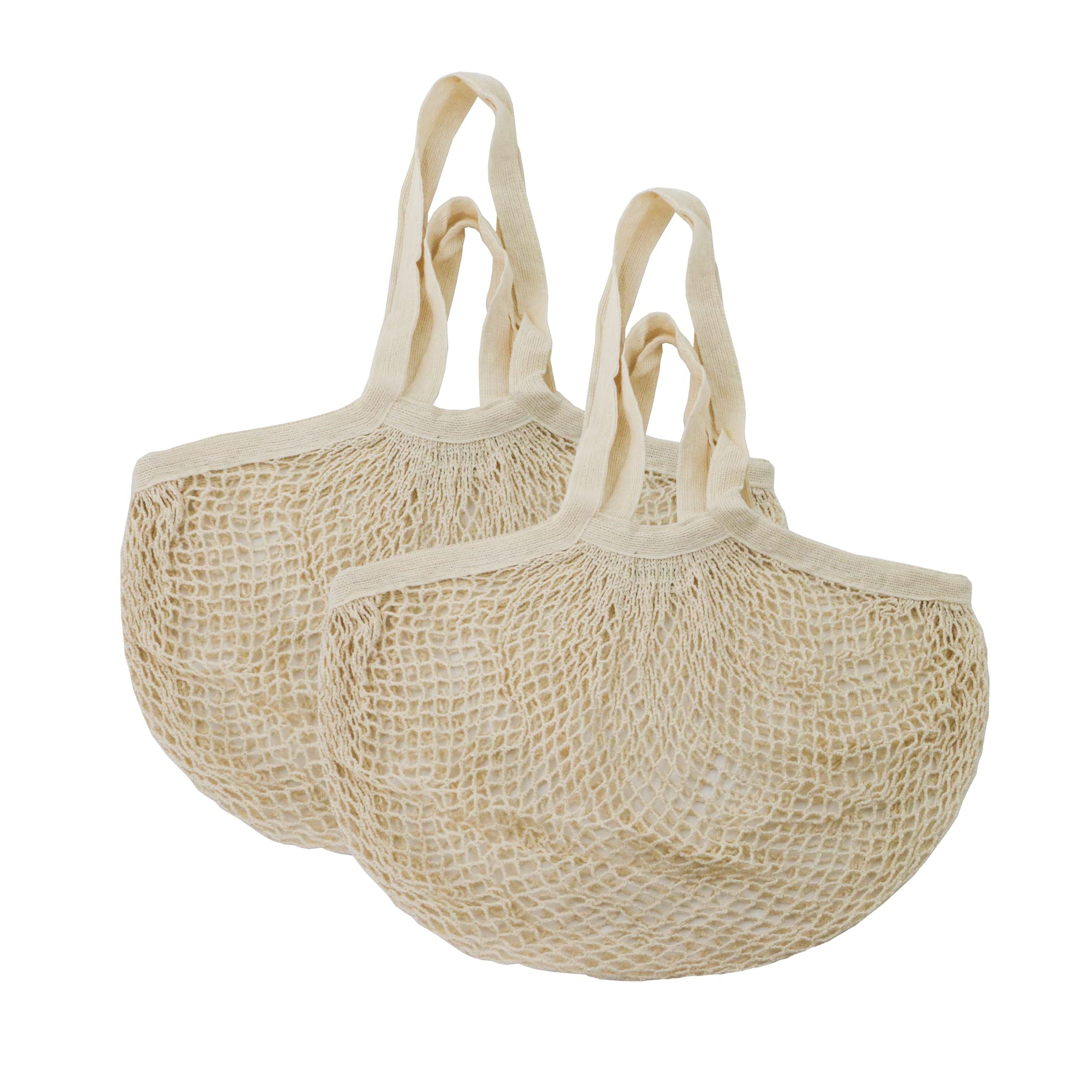 Simple Ecology Organic Cotton Reusable Market, Beach, Grocery Shopping String Bag - Natural 2 Pack (heavy duty, durable wide dual hand & shoulder handles, large stretchable tote, foldable, washable)