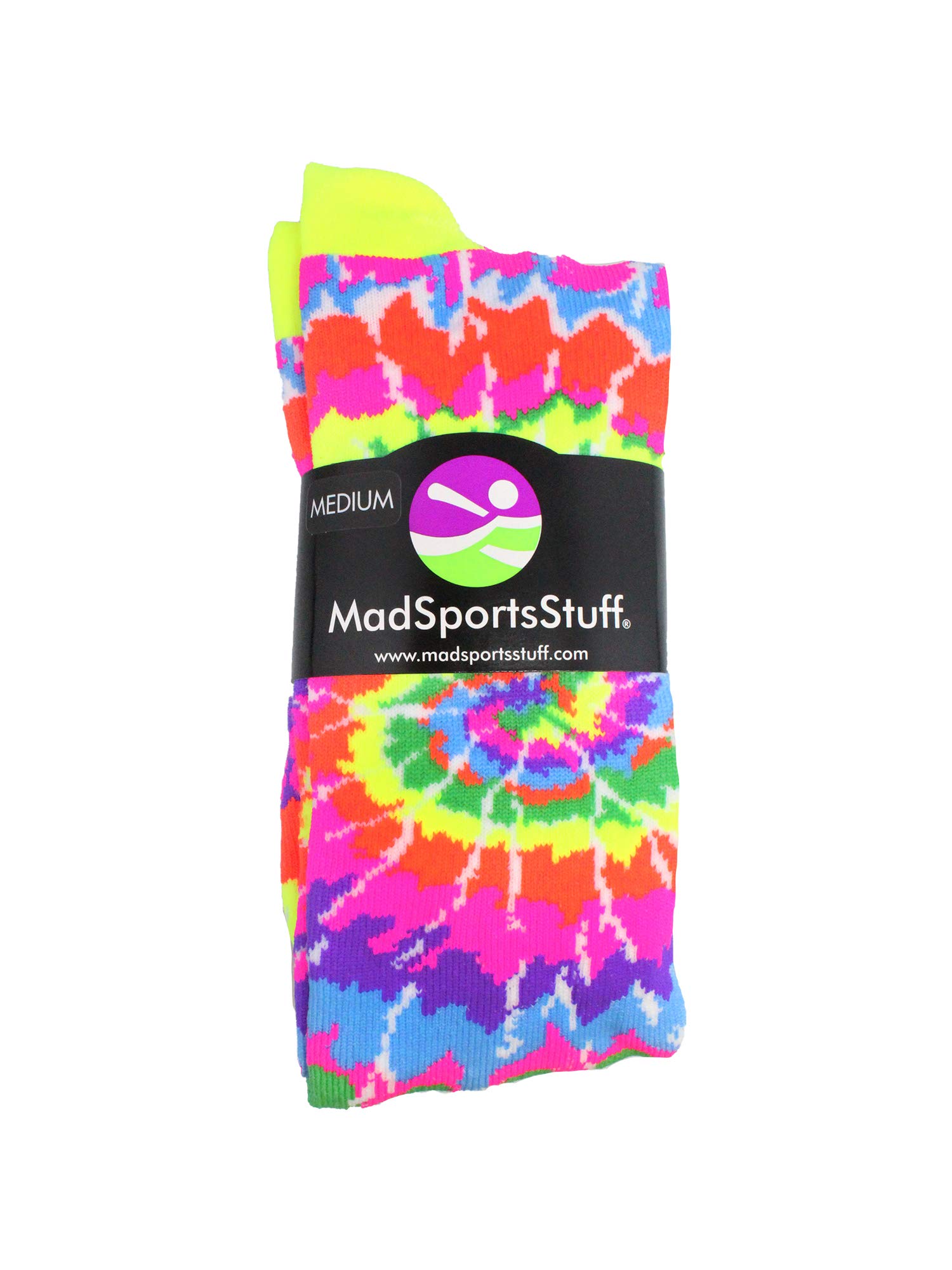 MadSportsStuff Crazy Tie Dye Socks for Softball Soccer Volleyball Tall Over the Calf Athletic Socks Fun Neon Colors
