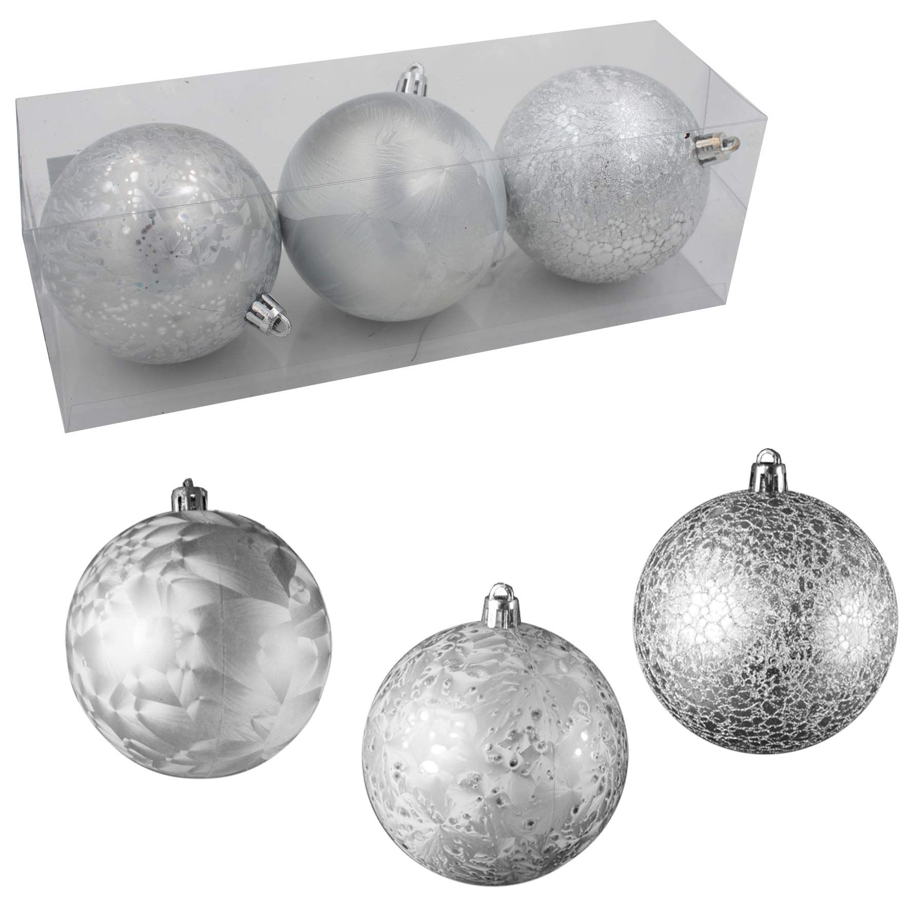 Christmas Decoration 3 Pack 80mm Patterned Baubles - Silver