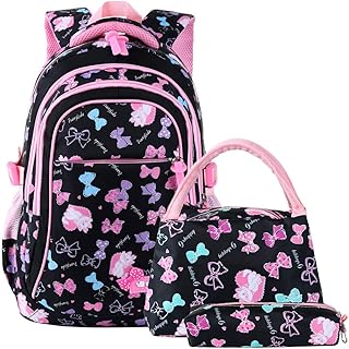 Vbiger Schulranzen Mädchen Schulrucksack Schultasche Rucksack Kinder Daypack 3 Teile Set für Schule und Freizeit Schwarz
